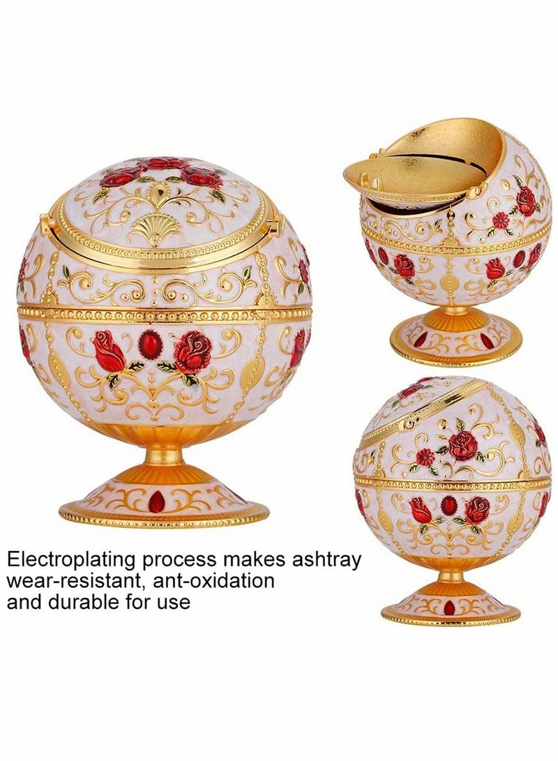 Ashtray Portable Mini Ashtray Metal Round Ball Carving Stamped Pattern Gift Table Decoration European Retro Ashtray Vintage Art Craft Ashtray Pattern Gift Decoration with Lid - Image 3